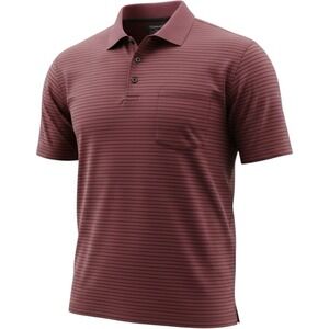 Toad&Co Polo Shirt Mens Large Short Sleeve Burgundy Striped Button Pocket EUC